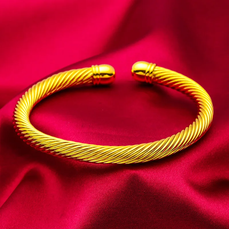 VivoGold 24K Gold 6mm Twisted Open Bangle | AU999 Pure Gold, 3D twisted pattern, adjustable opening, elegant and lively for dail