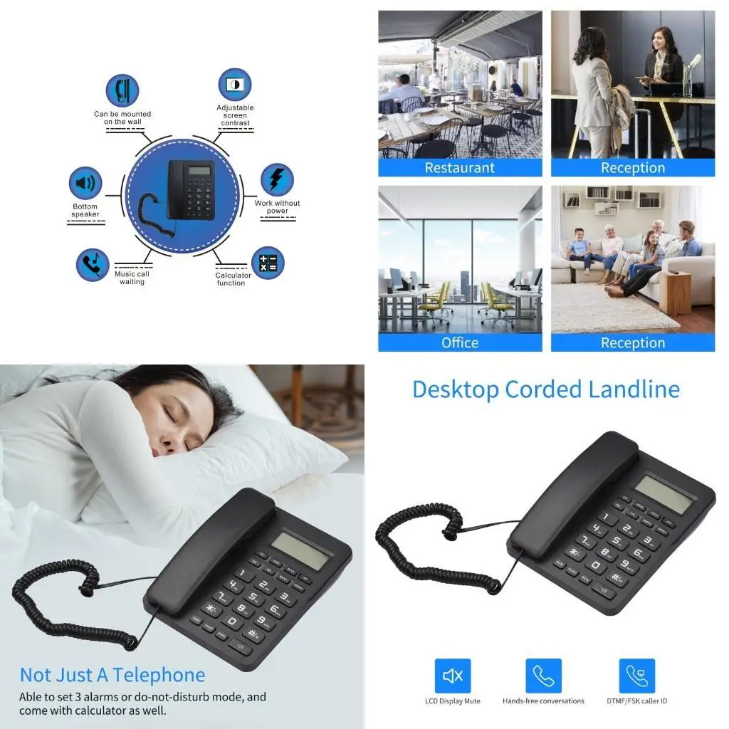 652F Desktop Corded Landline Phone VTC-500 LCD Display Fixed Telephone Big Button for Elderly Seniors Phone for Home Elderly