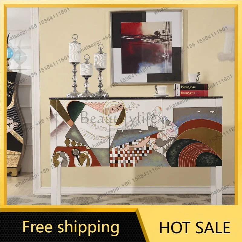 FG Italian light luxury modern simple marble high-end storage solid wood porch partition side cabinet