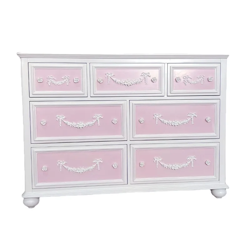 Retro carved solid wood chest cabinet, entrance porch cabinet, side cabinet, dopamine storage locker.