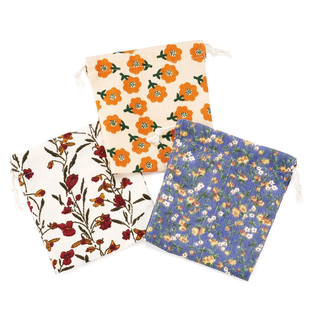 

6pcs Flower Printed Polyester Storage Bags Rectangle Mixed Color Drawstring Bag for Jewelry Craft Packing Supplies 155x140x7mm