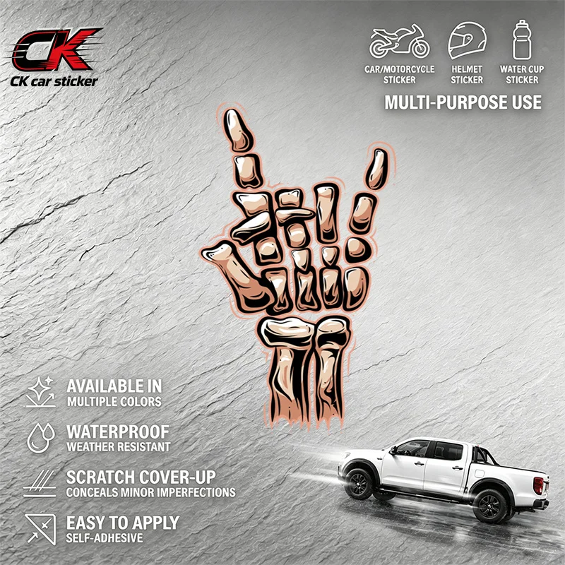 Creativity Skeleton Hand Rock Sign Car Sticker Decal for Car Pickup Motorcycle Laptop Auto Body Decoration