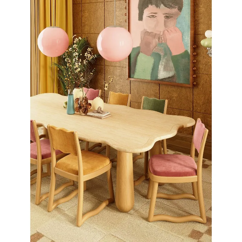 French retro travertine dining table, restaurant home designer special-shaped table, workbench small apartment solid wood dining