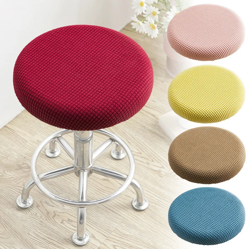 Solid Color Round Chair Cover Thickened Dining Stool Cover Elastic Washable Bar Chair Cushion Seat Cover Slipcover Home Decor