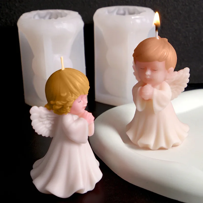 New Mould Candle DIY Mold Praying Little Angel Boy and Girl Christmas Candle Home Decorative Ornaments Irregular Silicone Moldss