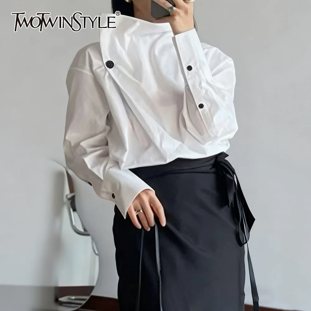

TWOTWINSTYLE однотонная рубашка на пуговицах, женская водолазка с длинным рукавом, свободные минималистичные повседневные женские рубашки, осенняя мода, новинка