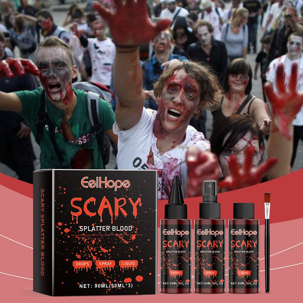 Halloween kit de maquiagem de sangue falso kit de maquiagem sfx de sangue falso não tóxico conjunto de maquiagem de terror lavável de longa duração para zumbi vampiro