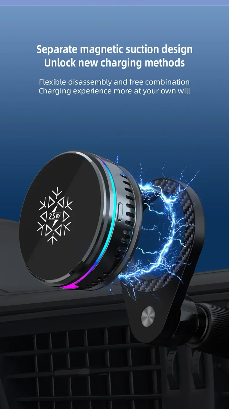 2-in-1 Split 25W Magnetisches Kabelloses Ladegerät mit Halbleiter-ICE-Kühlung und RGB-Halterung für Magsafe iPhone 17 Pro Max – Schnelles Laden – Detail 6