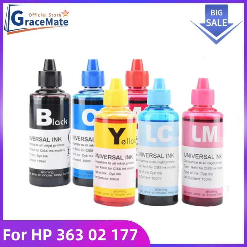 

600ML Refill Dye Ink 177 Refill Cartridge CISS Ink Compatible for HP C5140 C5150 C5180 D7145 D7155 D7163 D7345 D7355 C5183 C5185