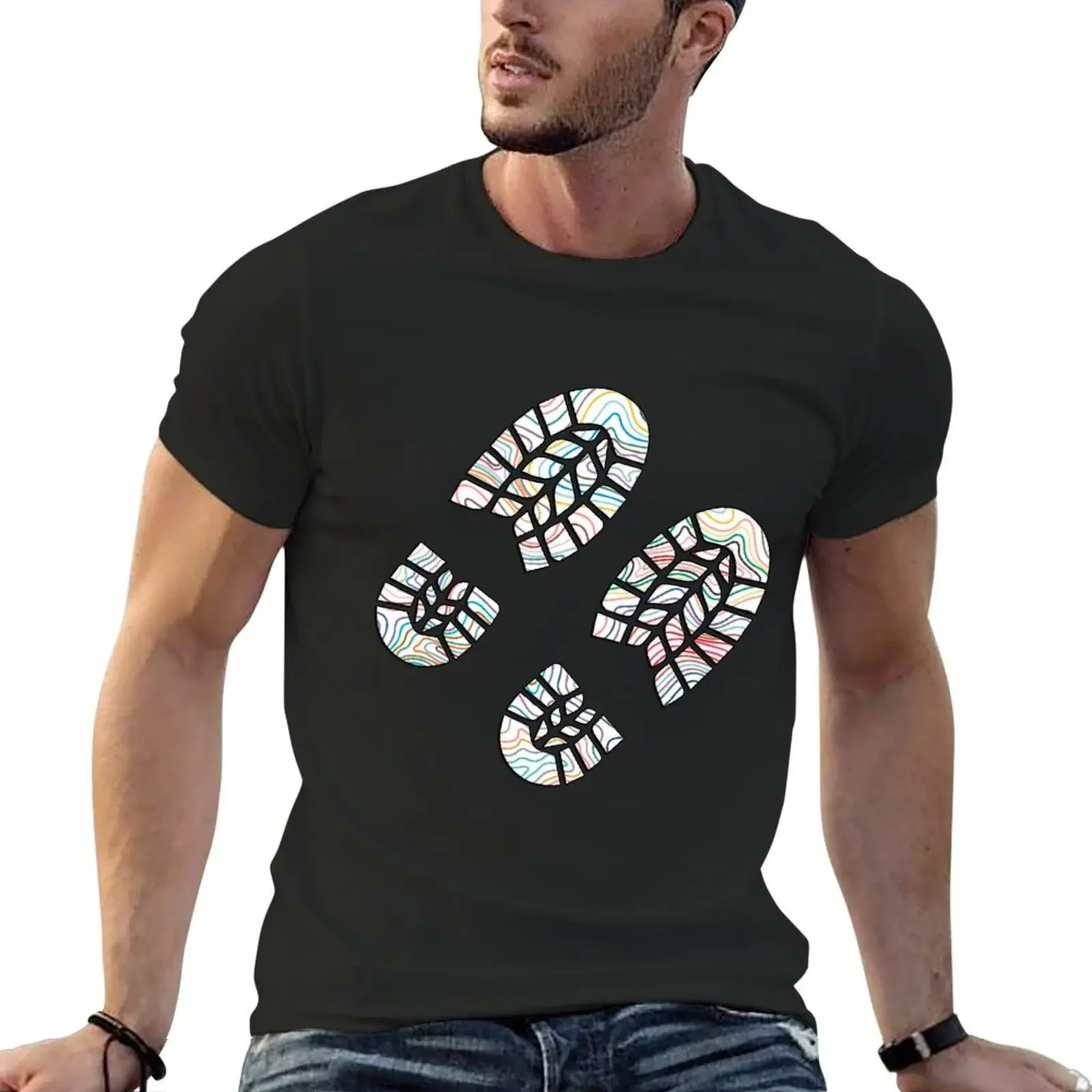 Hiking is for everyone with rainbow bootprints! T-Shirt summer tops anime tshirt t shirt for men