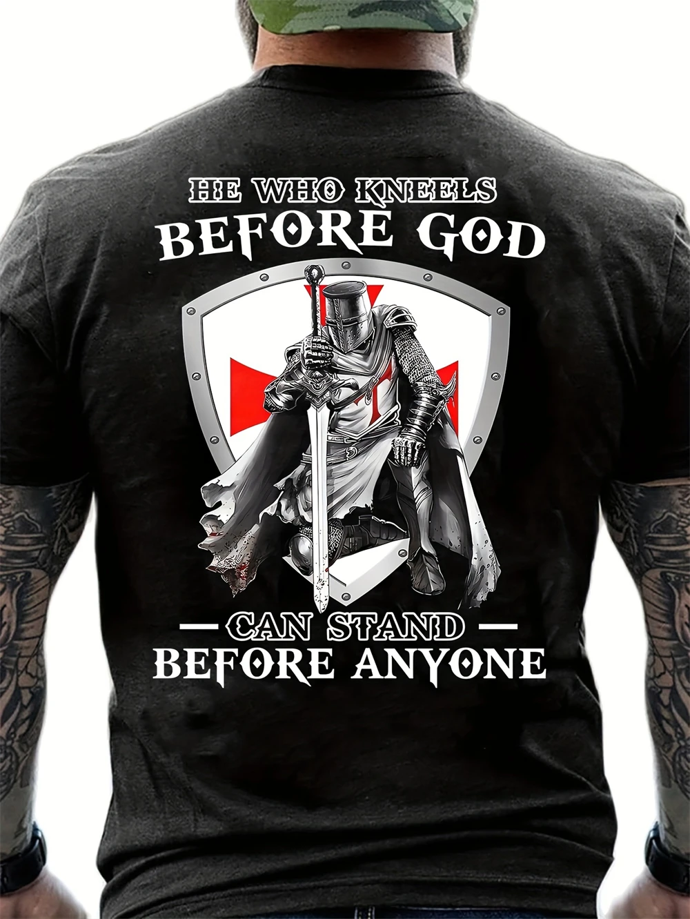 

Fashion Vintage Christian T-Shirts for Mens Knight Templar T Shirt for Mens 3D Printed O-Neck T-Shirt Casual Pattern on the Back