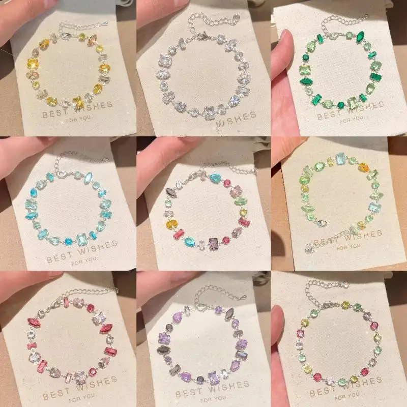 Funkelnde Bunte Kristallarmbänder für Frauen, Koreanische Zirkon-Metallkette, Partyschmuck, Valentinstagsgeschenk – Detail 2