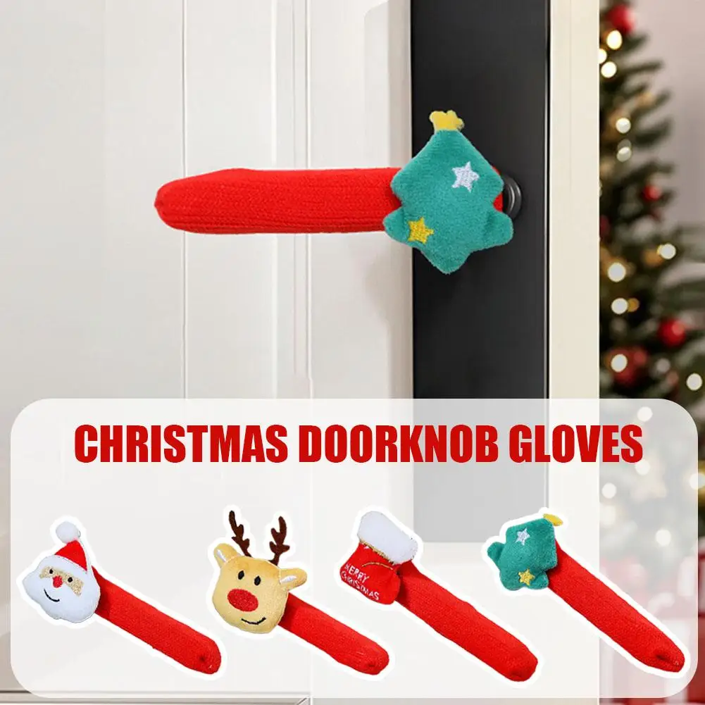 NEW Christmas Decorations Door Handle Covers with Hanging Bells Soft Christmas Decors Xmas Pendant For  Festives Accessories