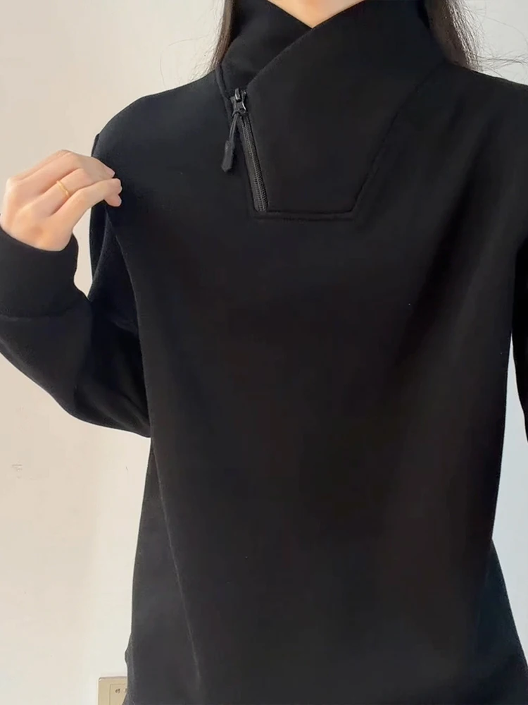 

American Lazy Chic Women's Fce Lined Long Sve Hoodie Stand Collar Comfortable Stand Fit T-irt Base Layer irt