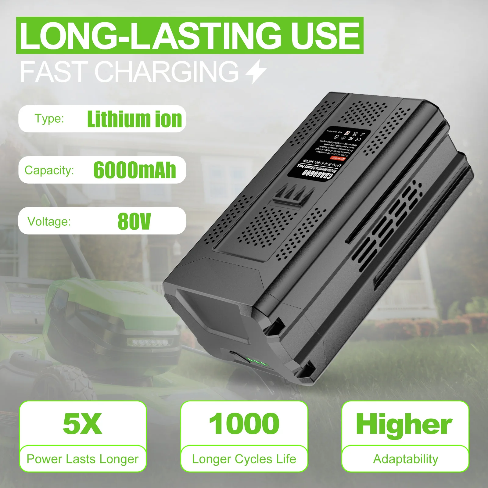 Akumulator zamienny do Greenworks GBA GBA80600 80V 6000mAh, kompatybilny z GBA80200 80V, akumulator do elektronarzędzi bezprzewodowych. — zdjęcie produktu 2