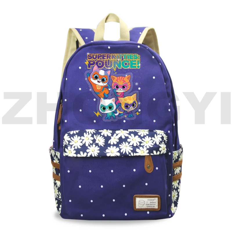 Large Capacity Flowers Anime SuperKitties Fancy High School Bag Fashion Casual Backpack Colorful Floral Cartoon SuperKitties Bag