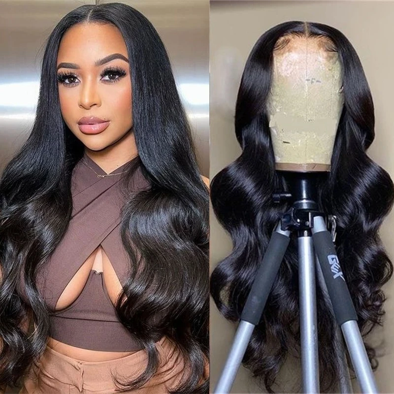 

Alimice 4x4 Glueless HD Lace Closure Wig Glueless Brazilian Human Hair Body Wave Natural Black Color Hair Closure Wig