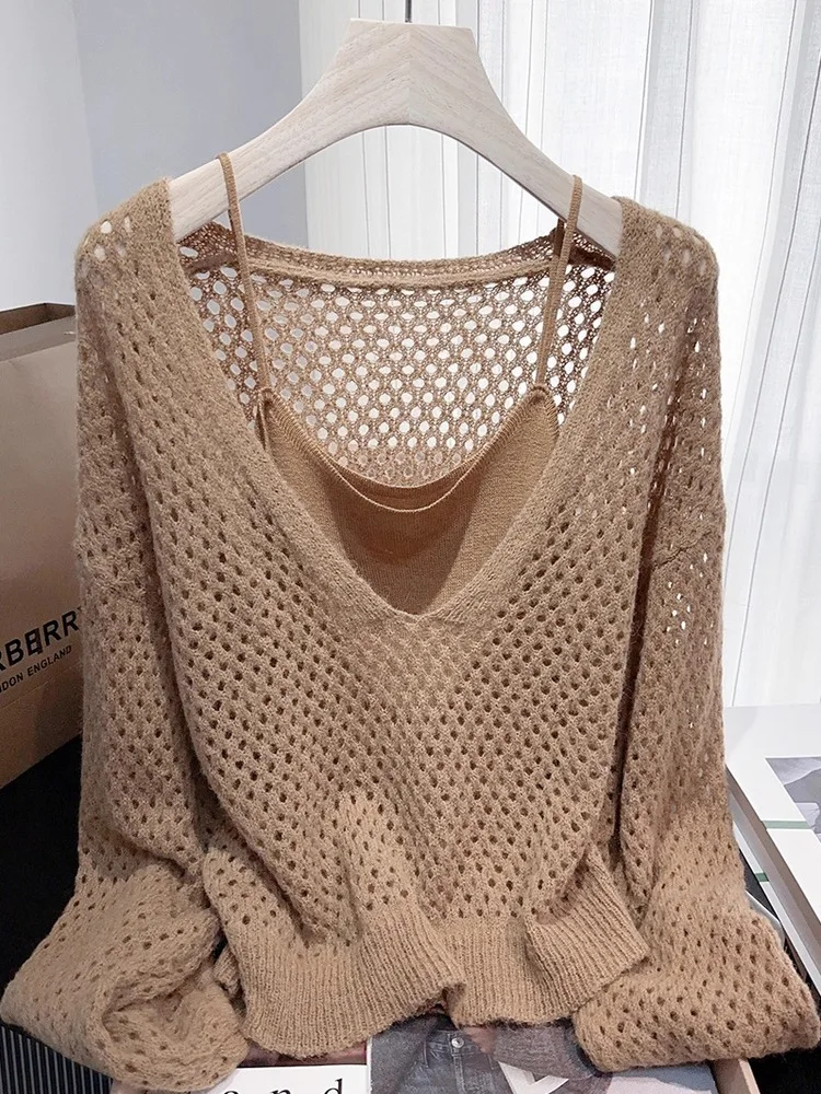 

Ce Au Lait Кружевная вязаная накидка Женский ранний осенний свитер-русалка Красивый комплект из двух предметов Sve Длинный круглый Ne ort