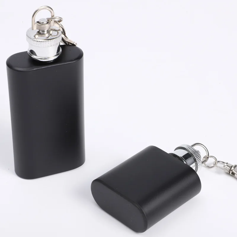 1/2 Unzen quadratischer schwarzer Edelstahl-Flachmann, Mini-Flachmann, Schlüsselanhänger, Flachmann, Geschenkpaket, Alkohol, Whisky, Flachmann, Schraubverschluss, Dame, Geburt