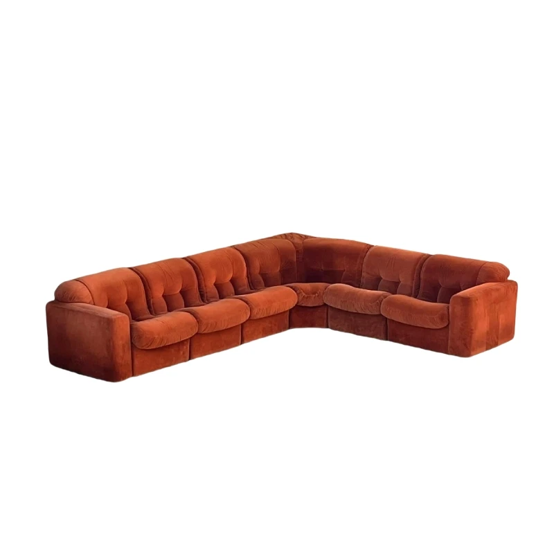 &c Medieval Retro Style Large-Scale Designer Sofa Caramel Fabric Corner Module Free Combination for Living Room