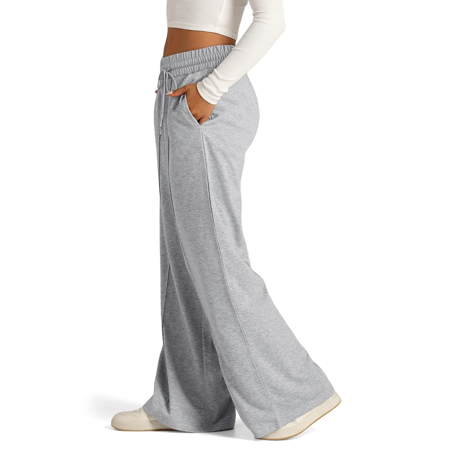 Damen Freizeit hose 2024 Frühling Sommer neue hohe Taille einfarbig modisch locker sitzen gerade weites Bein Trainings hose