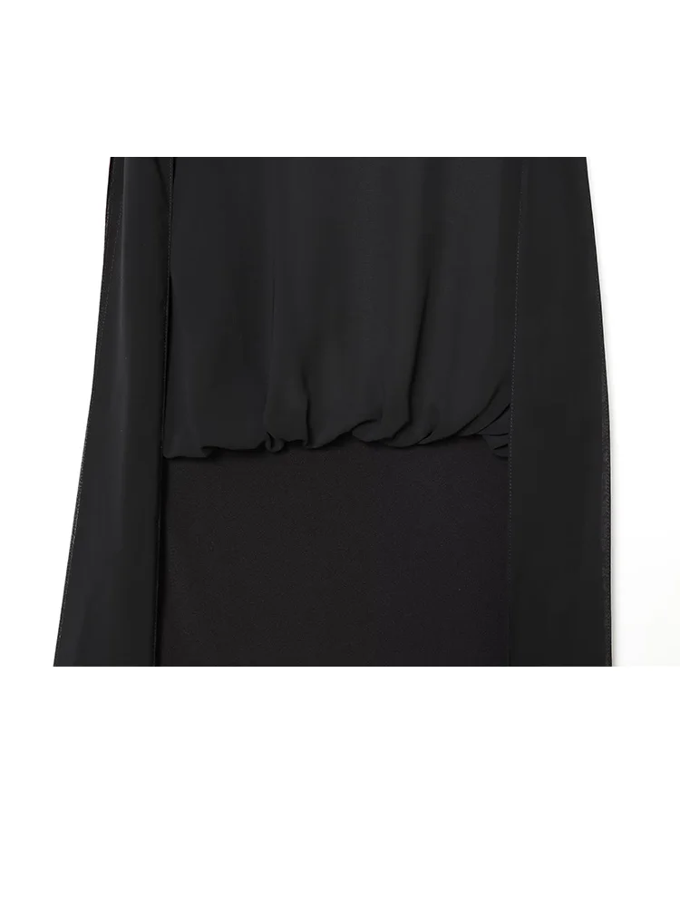 HH Women Elegant Round Collar Long Sleeves Street Black Jumpsuit Woman Bow Decoration Zipper Resilience Splice Short Jumpsuit