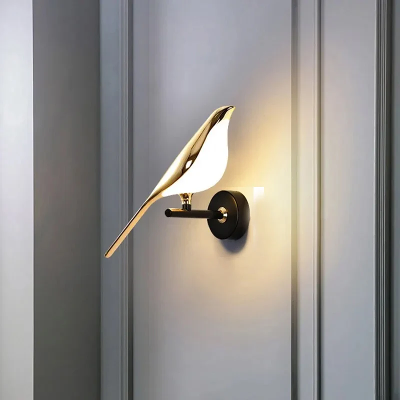 Modern Golden Bird LED Bedhead Wall Light.  Nordic style.  removable.  Living room, bedroom, bedside.  Home Furnishing lighting.