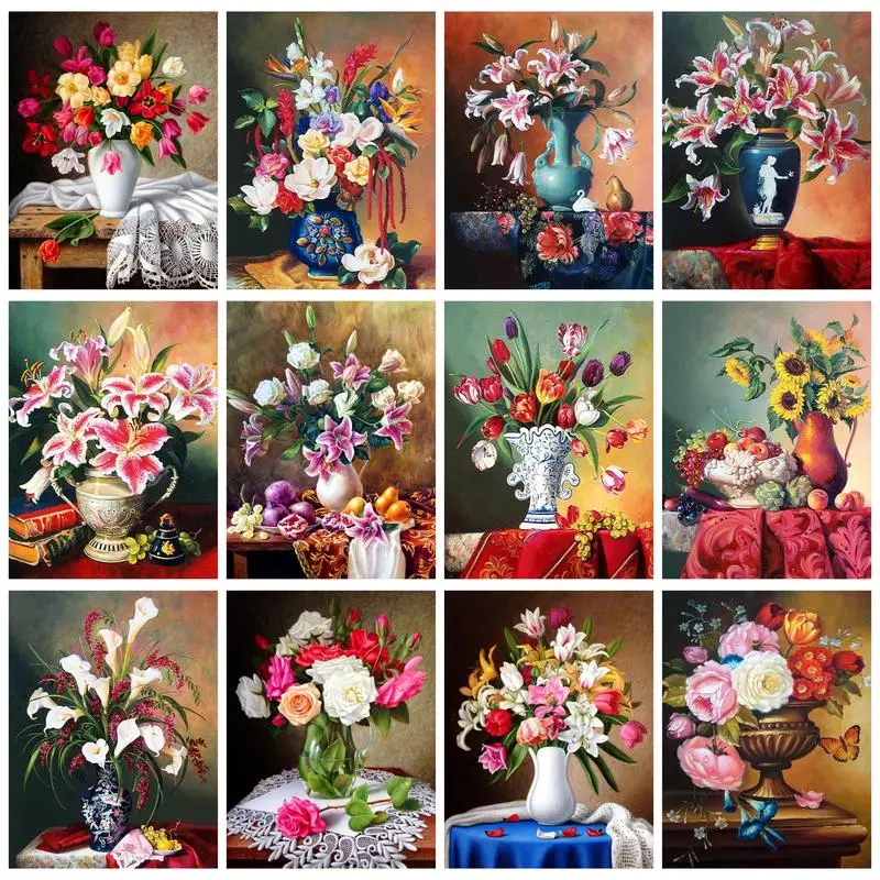 

PhotoCustom Painting By Numbers Vase Still Life With Frame For Adults Picture Numbers Drawing Home Decor Art