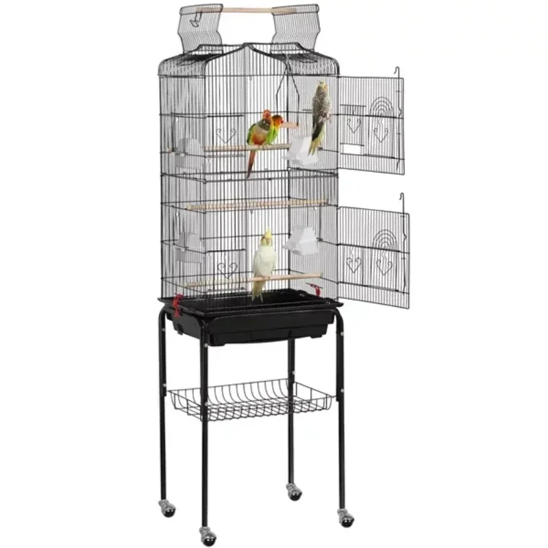 

SmileMart 64" Large Rolling Metal Bird Cage with Open Top, Black