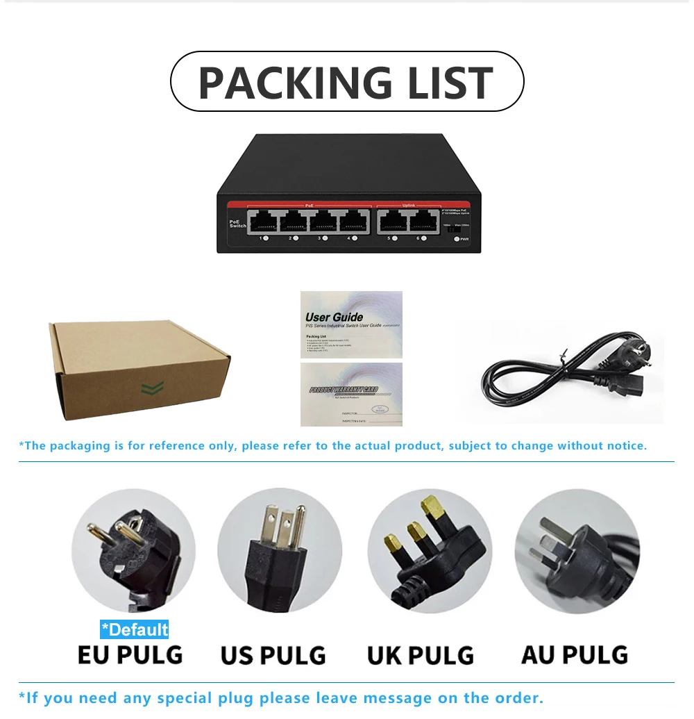 Switch EWIND POE Switch Ethernet intelligente AI a 6 porte 10/100Mbps con 2 porte RJ45 uplink Smart Switch AI per telecamera IP/AP wireless