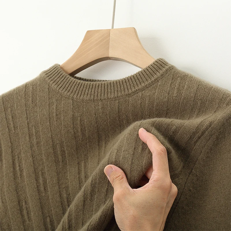 Autumn And Winter Men's Round Neck 100% Pure Sweater Long Sleeve Pullover Plus Size Sweater Business Casual Knit Bottoming Coat.