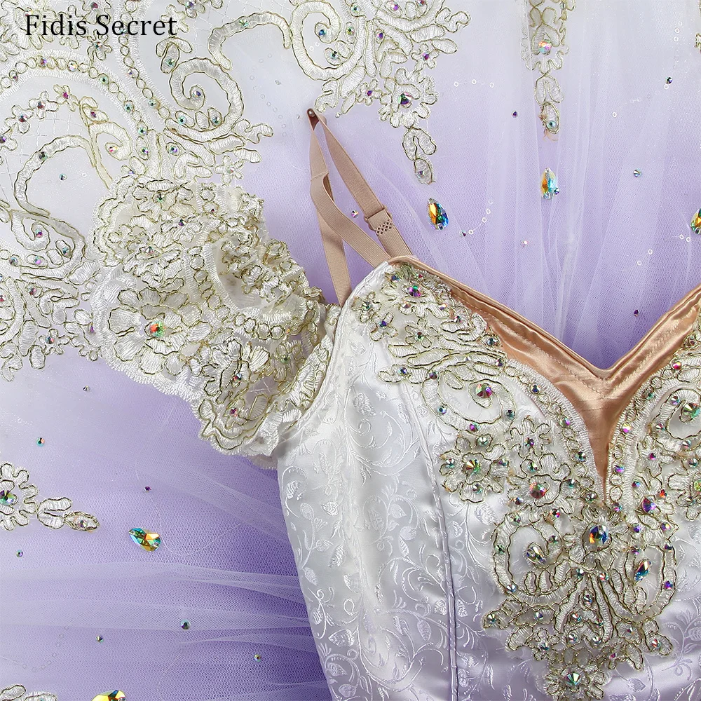 Ombre Purple Flower Fairy Princess Classical Platter Ballet Tutu,Girls Ballerina Concert Competition Professional Stage Costumes