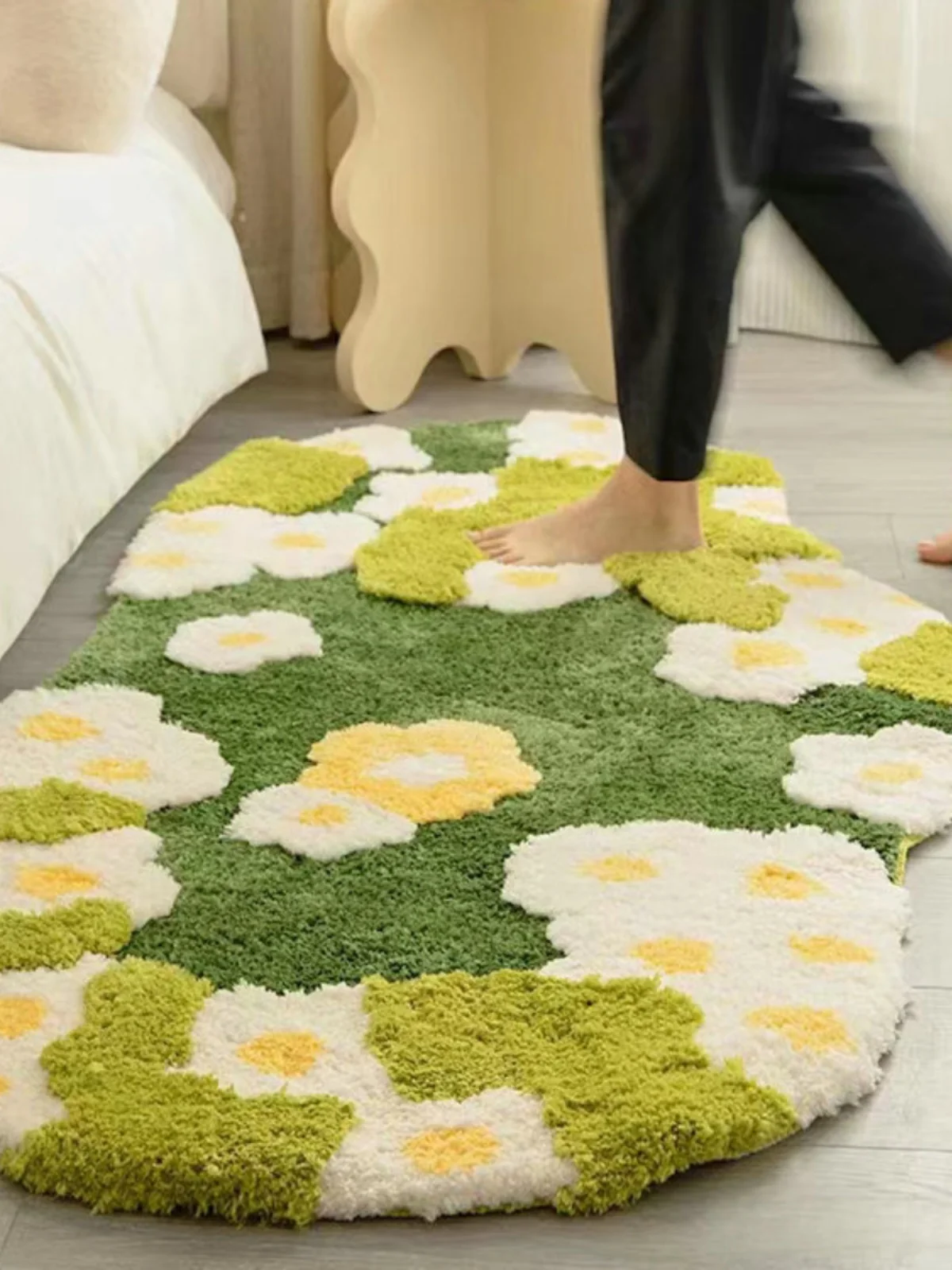 

Nordic Sle Moss Carpet Small Flower Bedroom Rug Living Room Home Use Water Absorbent Dirt Resistant Plant Pattern Printed Rug