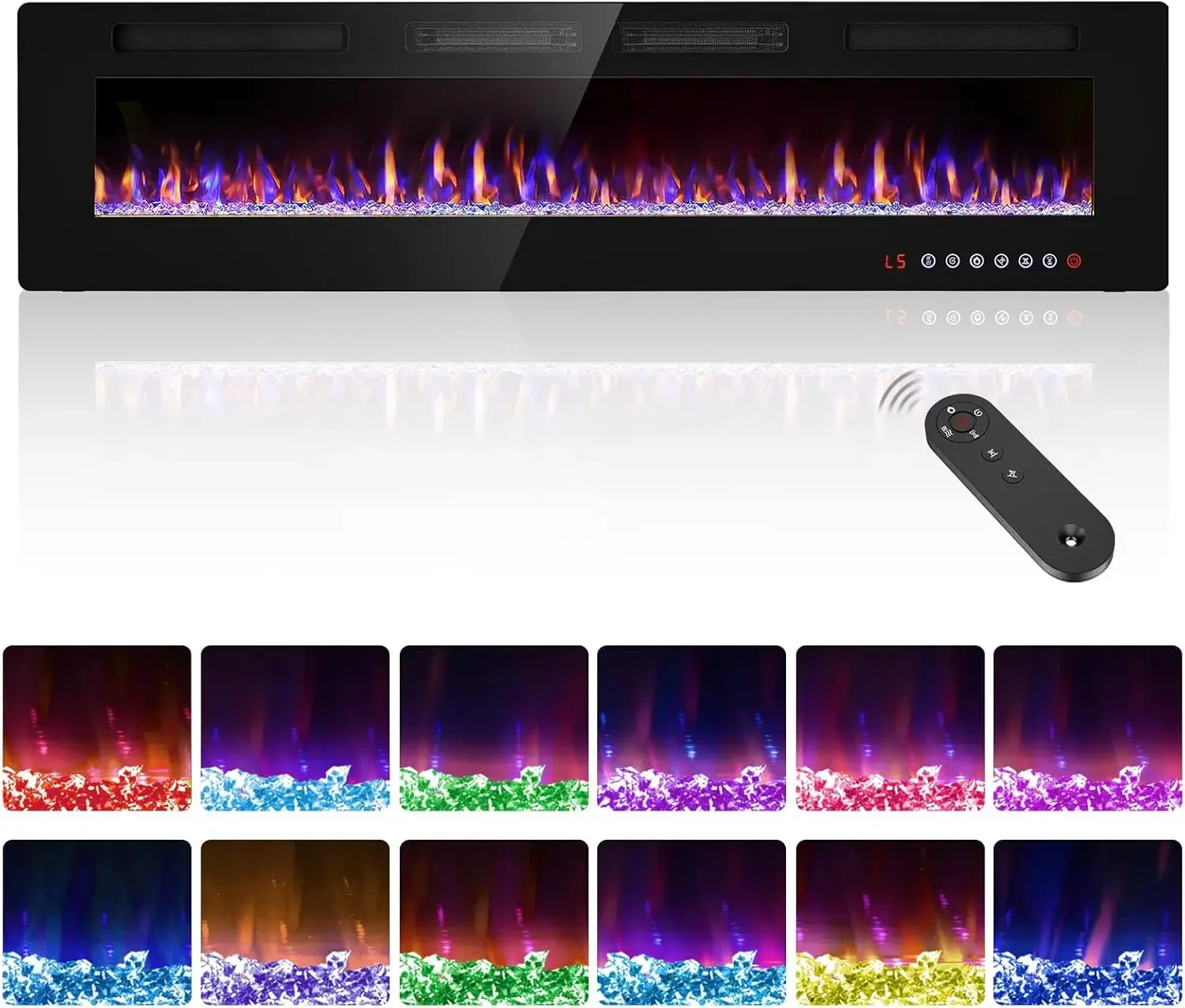 مدفأة كهربائية مثبتة على الحائط مقاس 72 بوصة مع جهاز تحكم عن بعد وشاشة Toucn