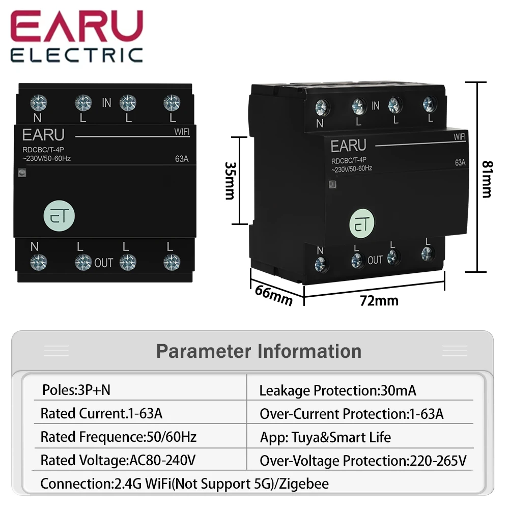 Üç Fazlı WIFI Devre Kesici Akıllı Zaman Zamanlayıcı Röle Anahtarı Tuya Uygulaması ile Sesli Uzaktan Kumanda Akıllı Ev Alexa Google Home