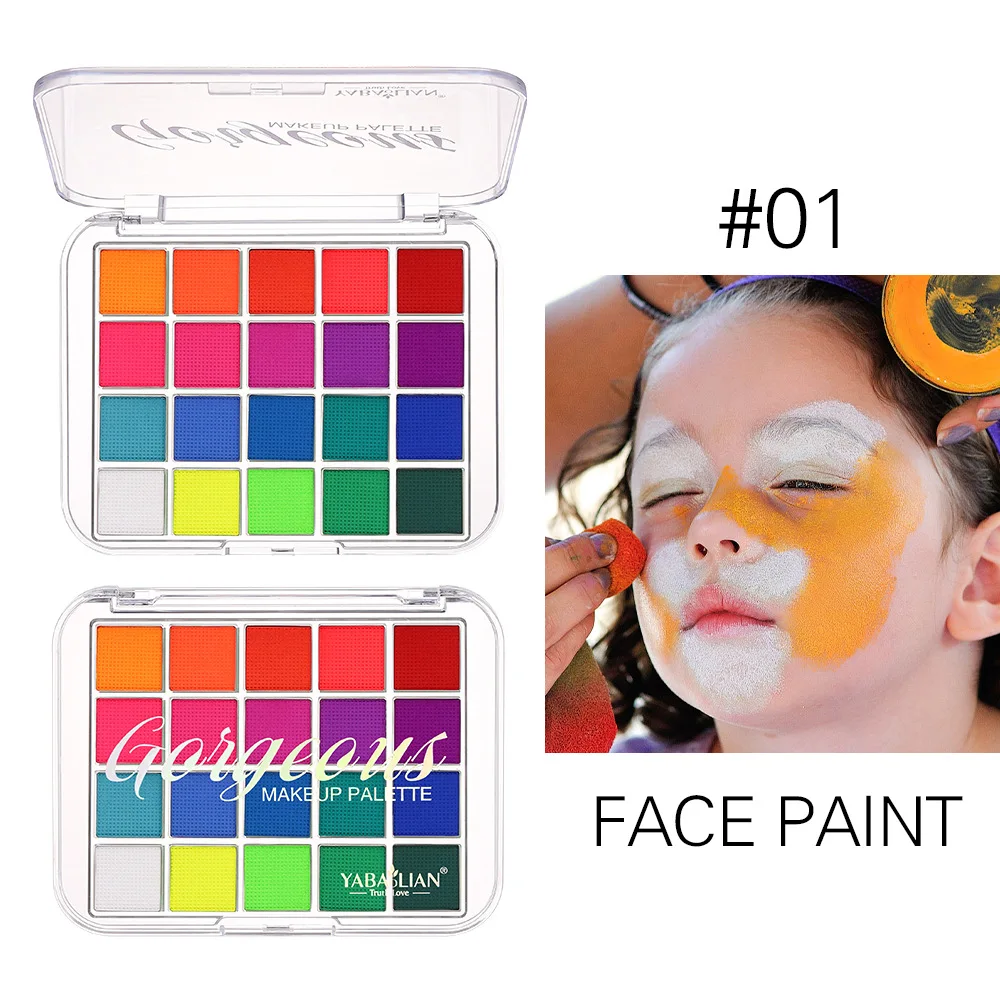 Beauty Gesichts- und Körperbemalung, Graffiti-Gesichtsbemalung, Lidschatten, leicht zu reinigende Gesichtsbemalung, Make-up für Halloween, Weihnachten, Maskerade, 20 Farben