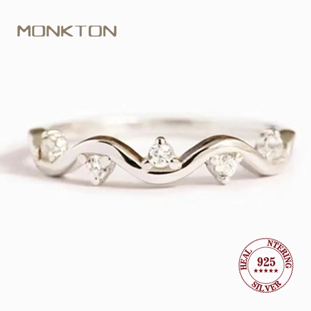 

Monkton 925 Sterling Silver Wave Pattern Ring Simple and Fashionable Stackable Ring Small Finger Rings for Women