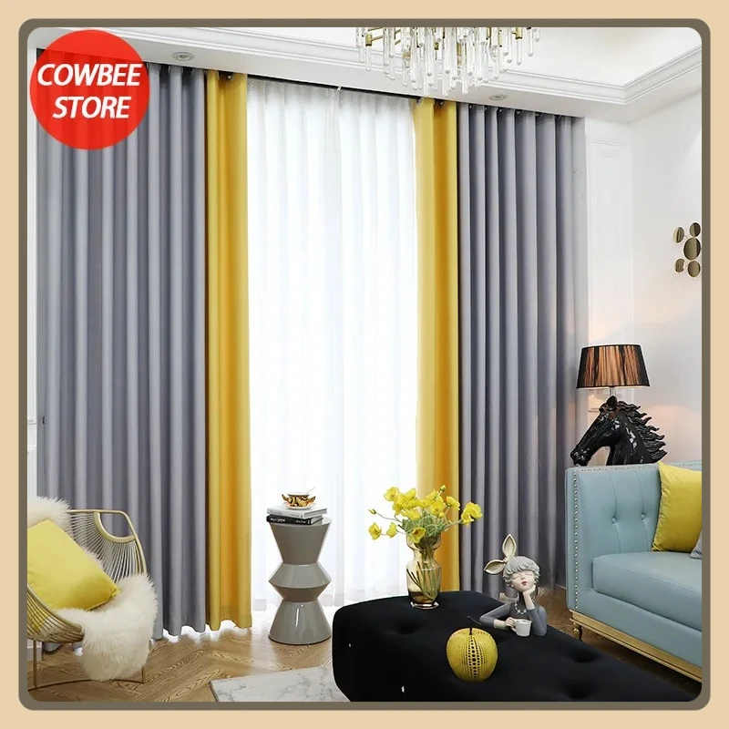 

XD-Thermal Insulation Shading Curtain Living Room Bedroom Balcony Hotel Apartment Splicing Curtain Pink Grey Yellow Dining Room