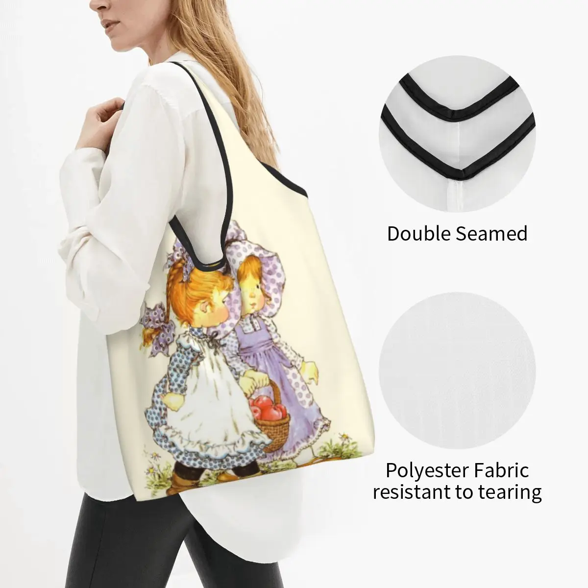 Custom Cartoon Sarah Kay Boodschappentassen Vrouwen Draagbare Grote Capaciteit Boodschappen Meisje Draagtas Shopper Tassen