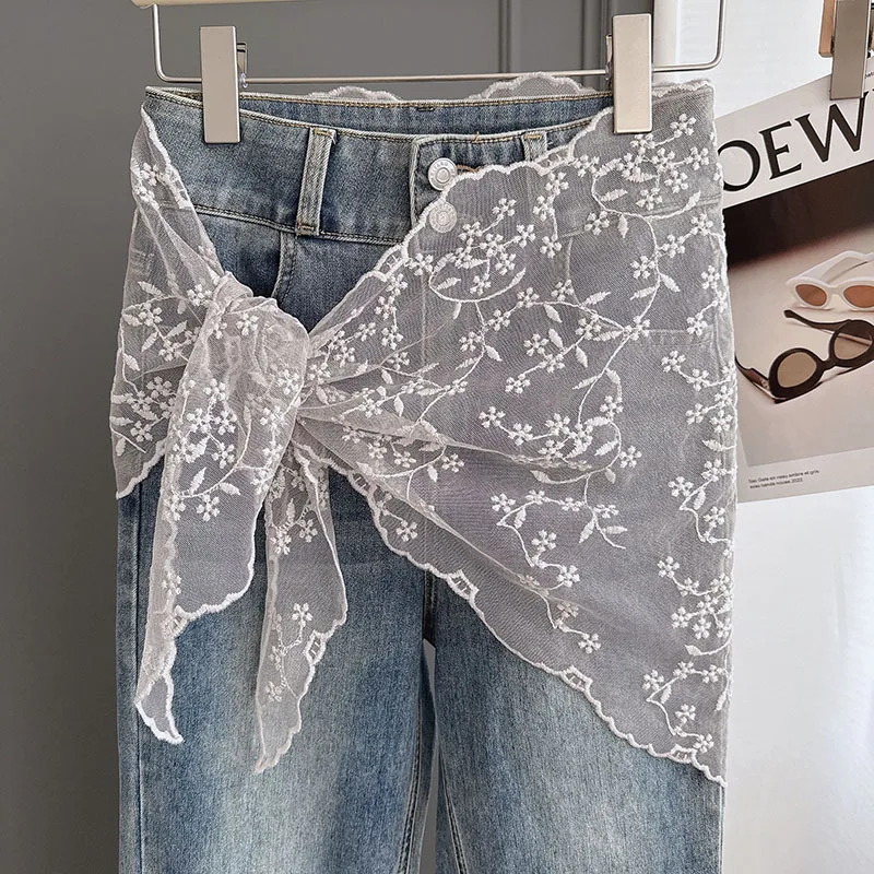 

2026New elegant embroidered floral lace scarf, large size decorative waist scarf, sweet neck scarf, spring and autumn s