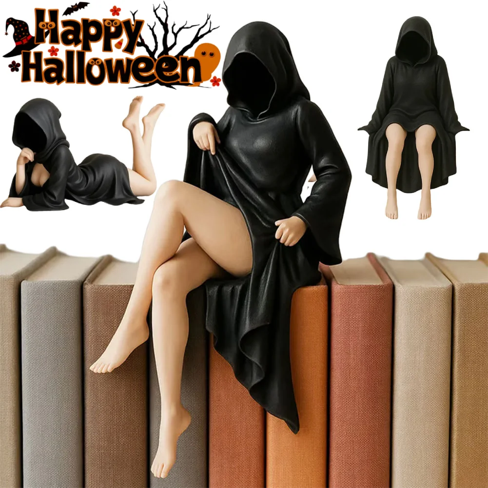 Halloween 3D Schwarze Robe Königin Figur Kreative Bücherregal Skulptur Gruselige Sitzende Statuen Desktop Ornamente Geschenke Wohnkultur