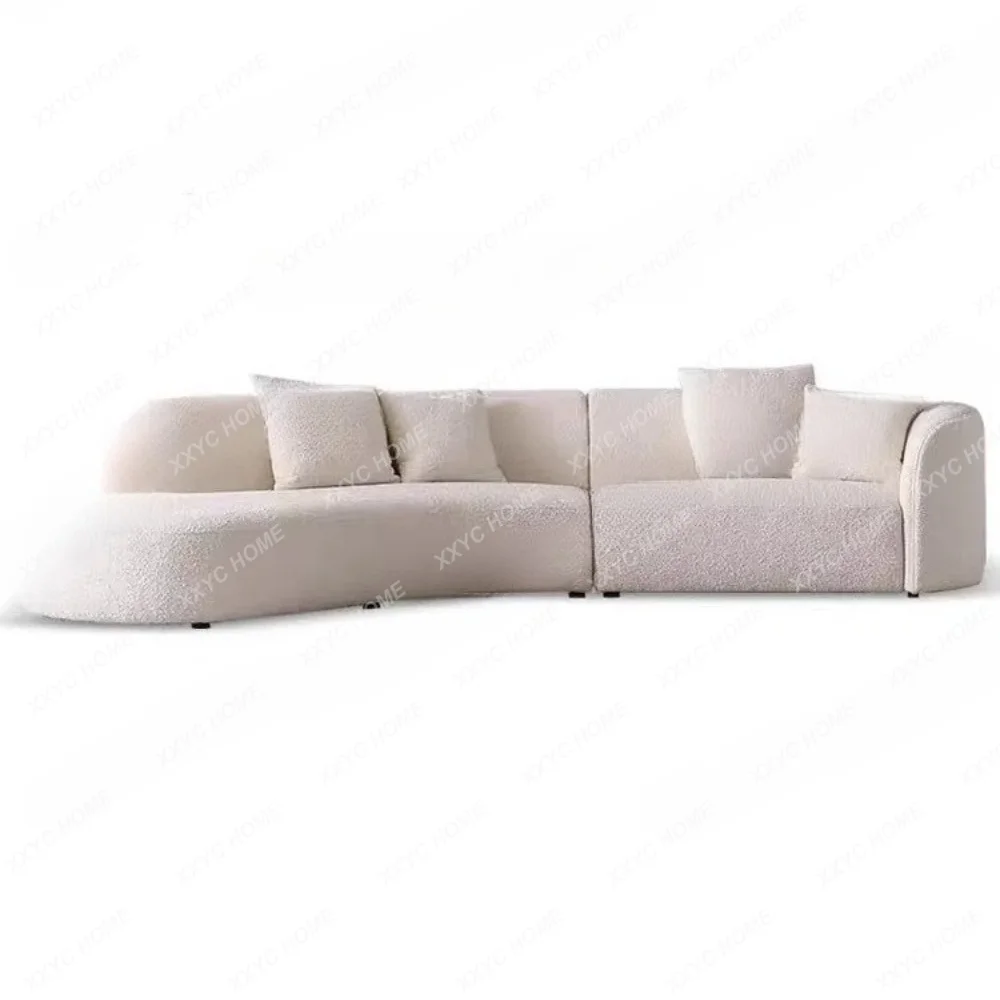 Curved sofa lamb wool granular fabric sofa beige beauty salon casual sofa