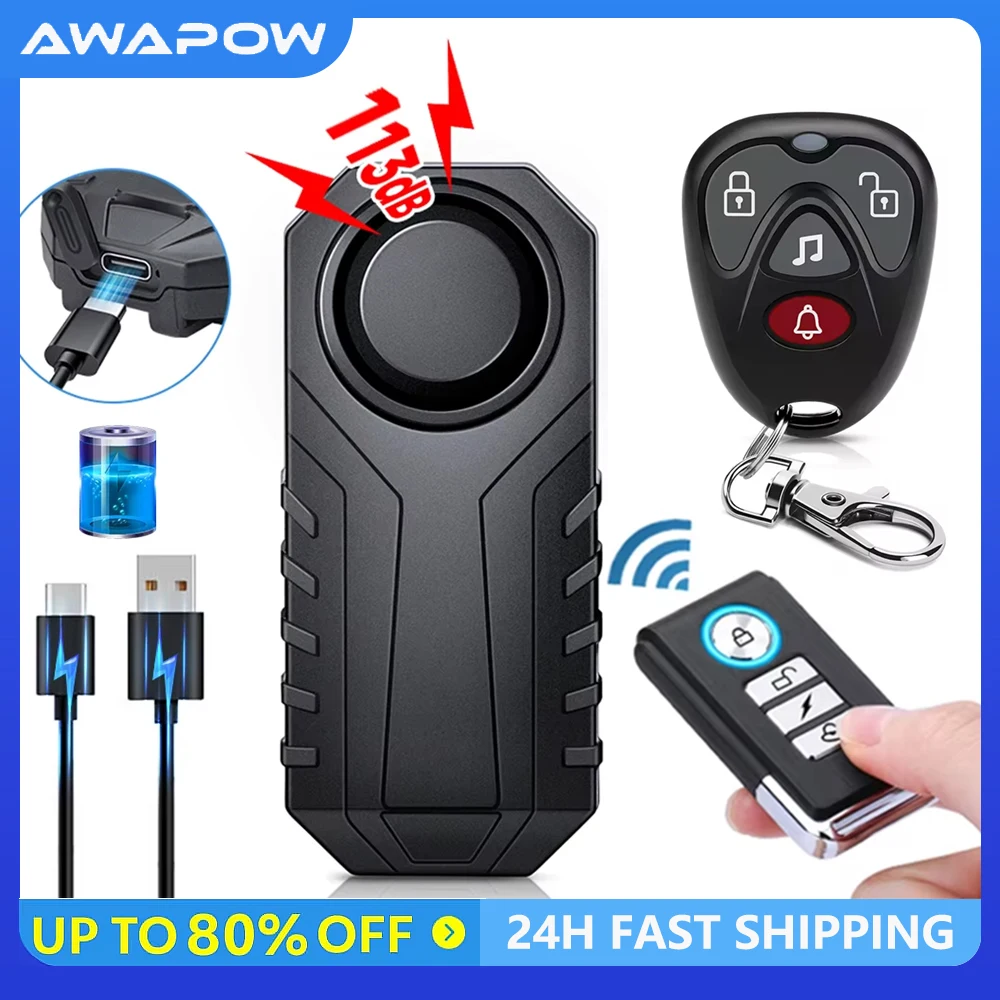 Awapow Multifunctional Bike Alarm USB Charge Motorcycle Alarm Electric Bicycle Horn Anti-theft Detector Alarm Remote Control