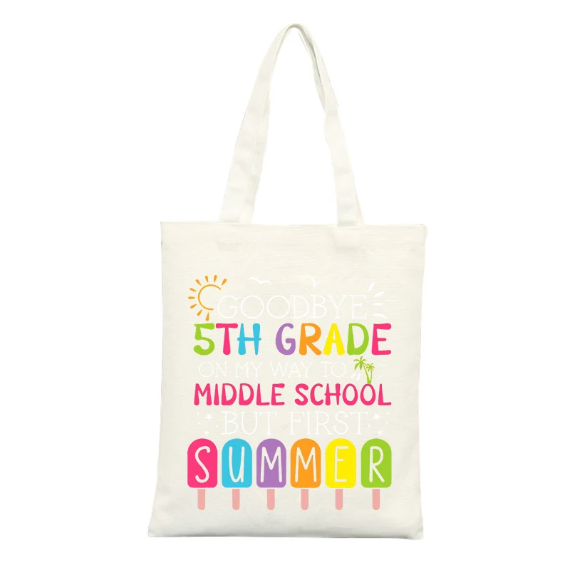 Kids' canvas tote bag with summer popsicle and letter print, ideal for casual use and summer outings
