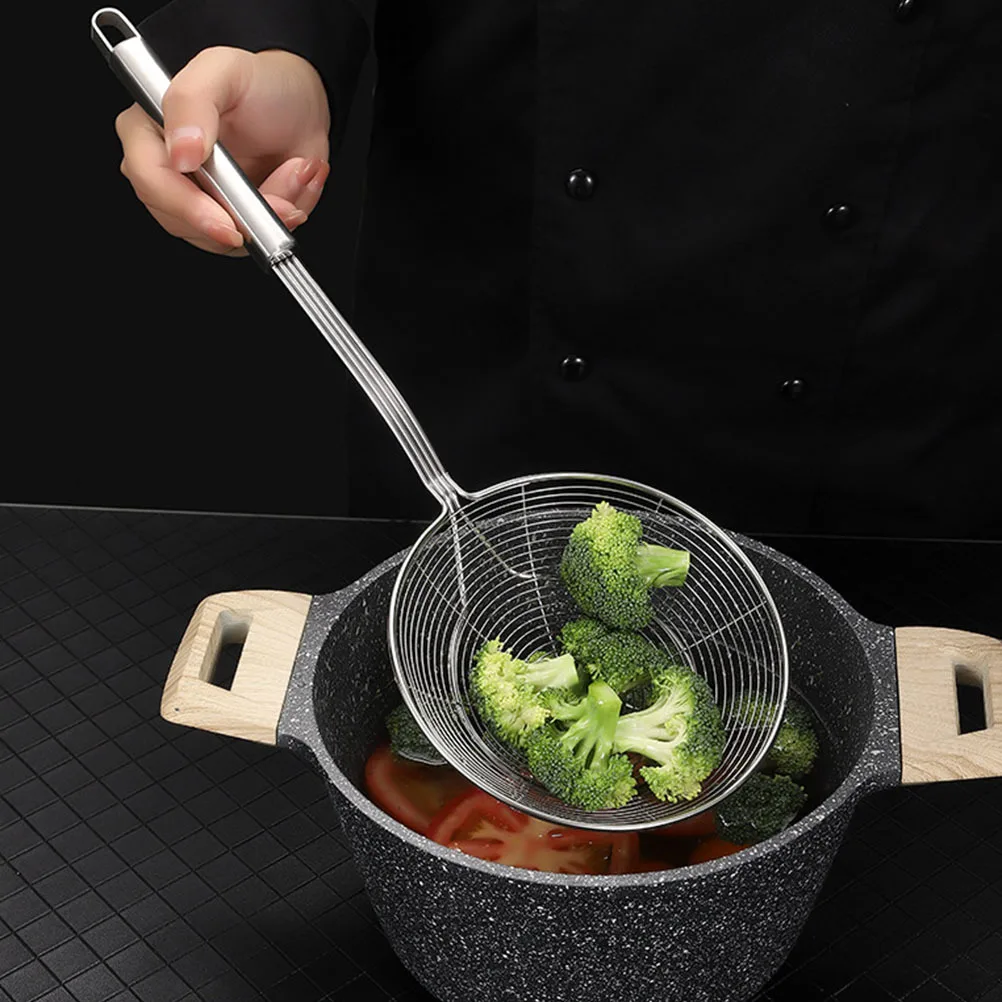 

1pc Stainless Steel Colander Spoon Household Oil-Frying Filter Skimmer Heat-Resistant Kitchen Gadget For Noodles Soup Hot Pot
