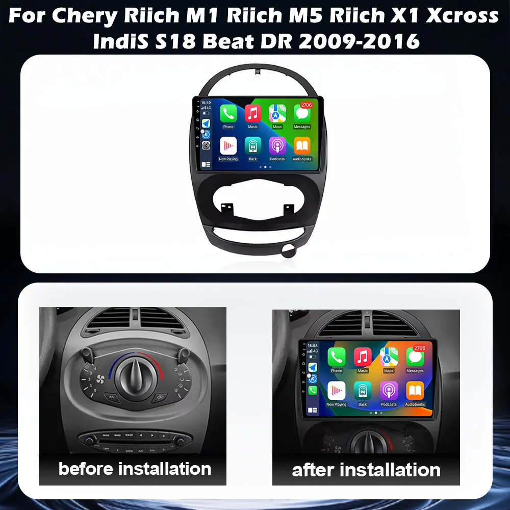 For Chery Riich M1 Riich M5 Riich X1 Xcross IndiS S18 Beat DR 2009-2016 Car Carplay Radio Navigation GPS Multimedia Video Player