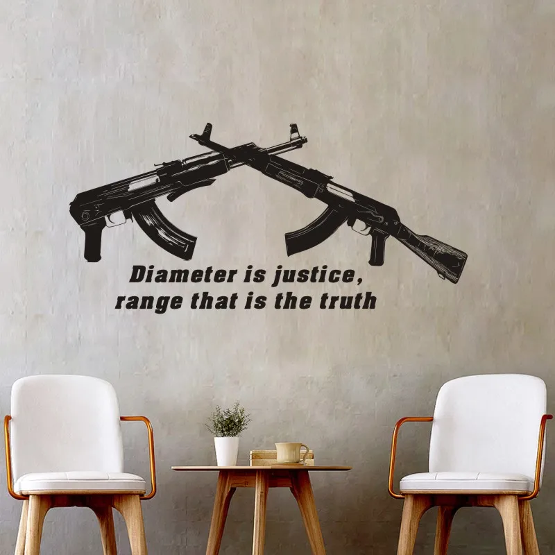 AKM Wall Sticker Rifle Decal Military Weapon Assault Soviet Union Army Vinyl Sticker House Murals For Room Decoration