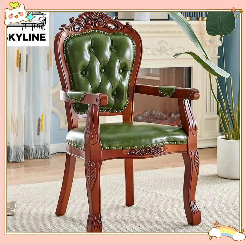 Leather Wood Dining Chair Simple Ergonomic Backrest Seating Stylish Decor Furnish For Home & Hotel Dining Rest Nook Decoration