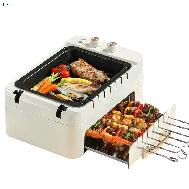 3 In 1 Elektrische Bbq Kebab Grill Machine Huishoudelijke Automatische Roterende Spiesjes Machine Indoor Rookloze Barbecue Grill Oven