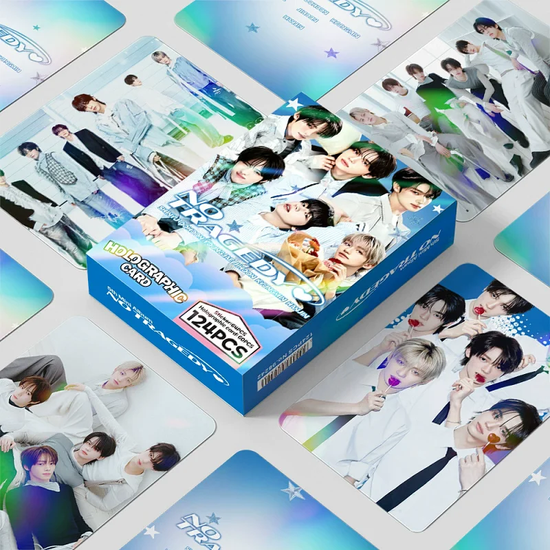 

124PCS Mini Album NO TRAGEDY Holographic Photo Cards With Mini Stickers Set Kpop Idol Merchandise for Fans